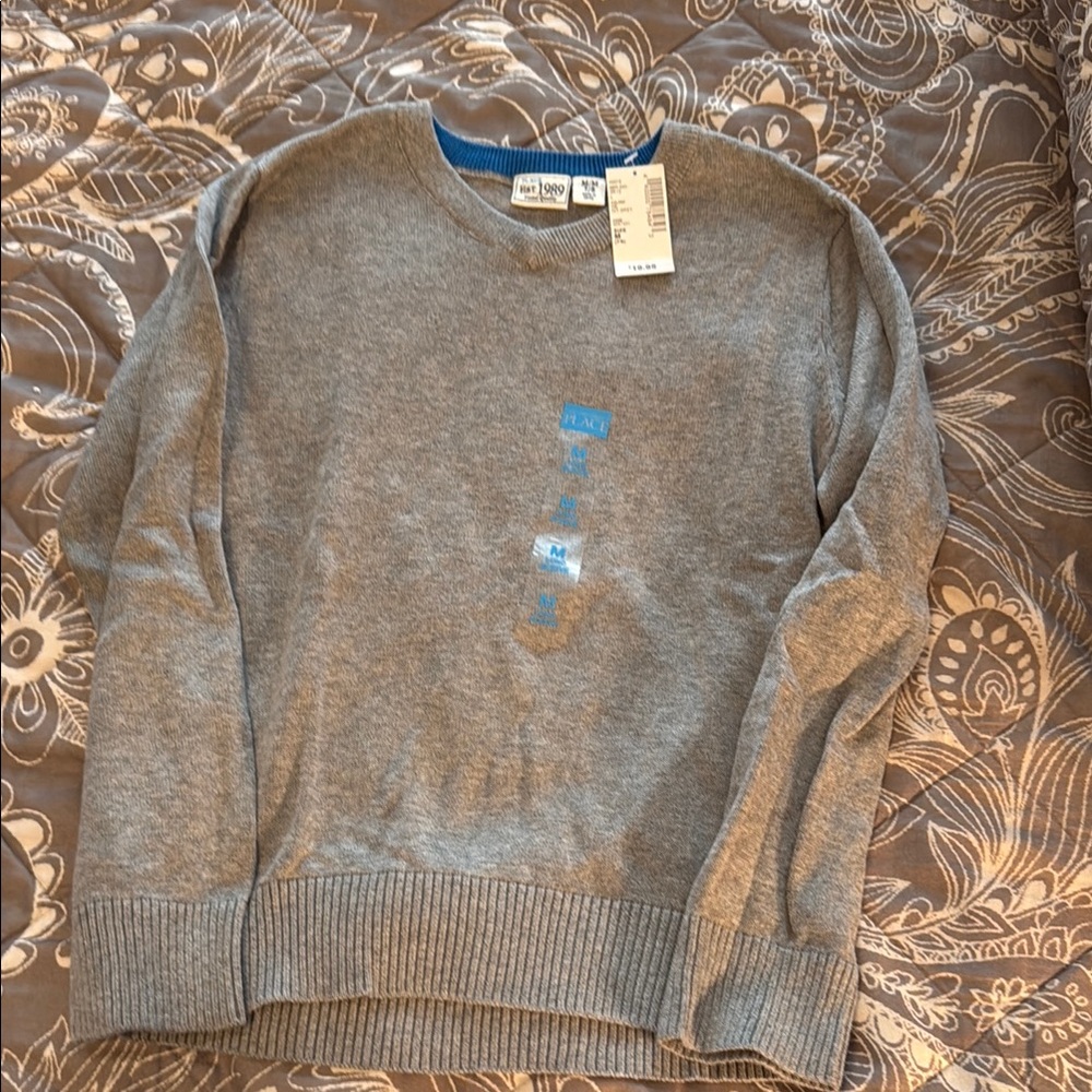 The Children's Place Gray Knit Sweater with Ribbed Cuffs